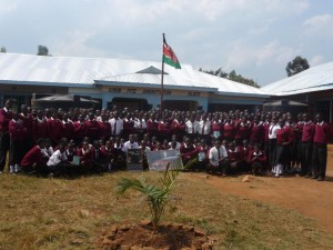 Pupils in front of the administration block.