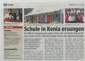 Stadtblatt vom 30.06.2010: "Schule in Kenia ersungen"