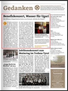 "Benefizkonzert, Wasser für Ugari" - Tiroler Bezirksblätter am 07.05.2014